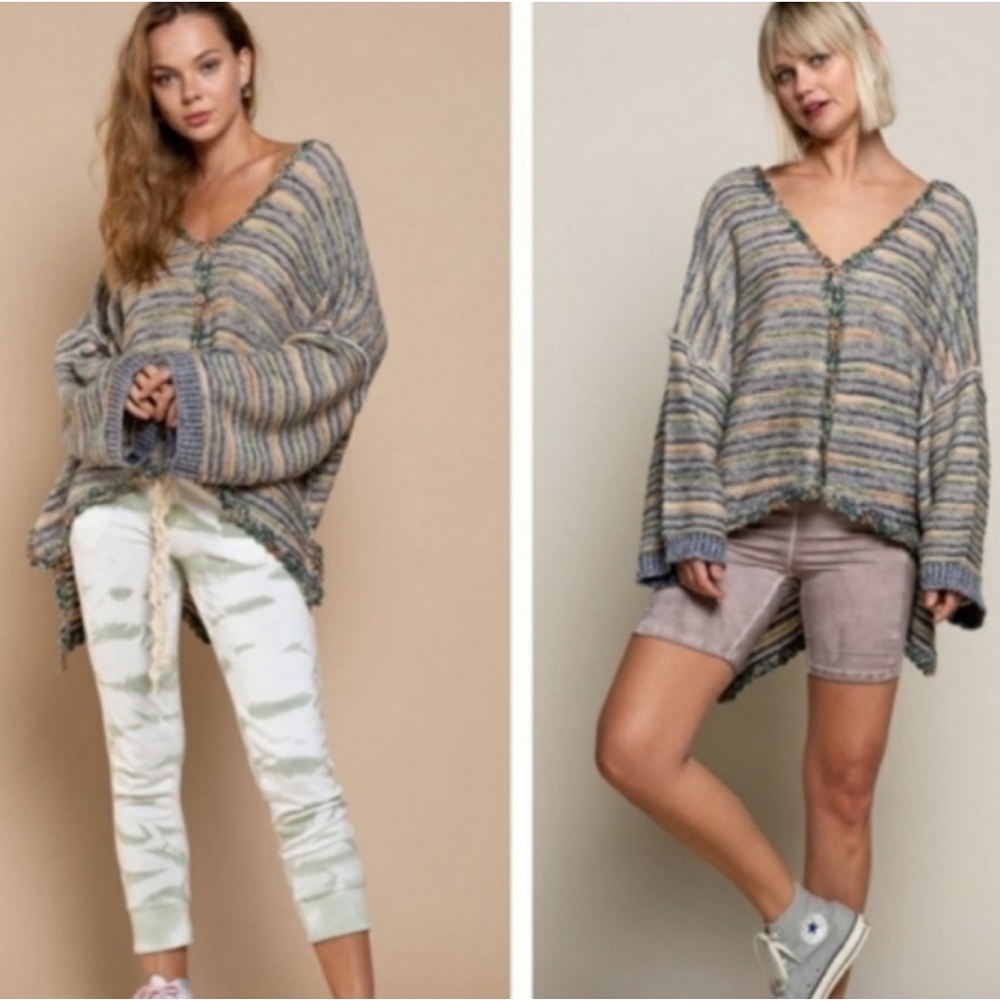 POL Button Front Stripe Cardigan - EUC